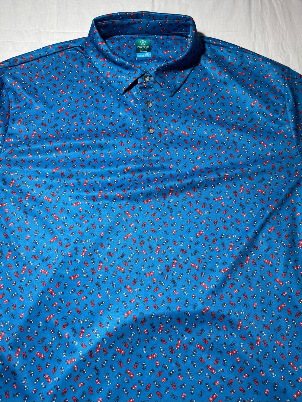 Pro Tour 2XLT Golf Polo Bright Blue Printed Short-Sleeve